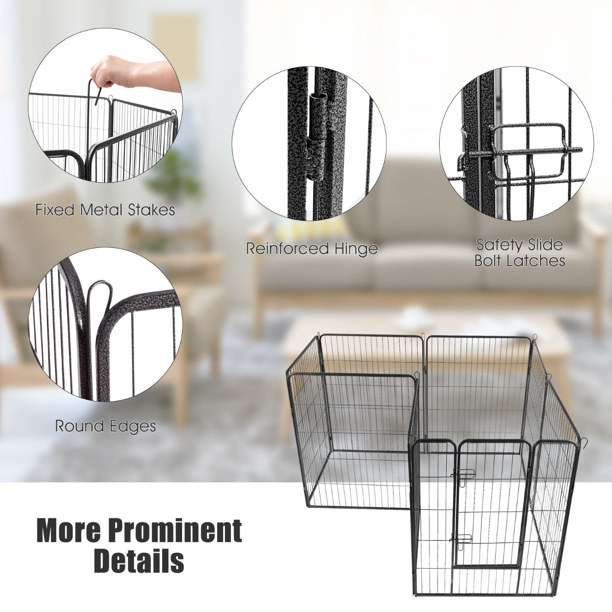 Costway 100cm 8 Panel Height Pet Playpen with Anti-Rust Material for Dog/Cat