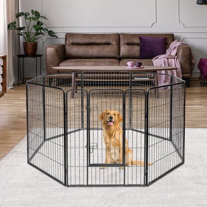 100cm 8-Panel Metal Pet Playpen for Dogs/Cats, Indoor & Outdoor Use, Black