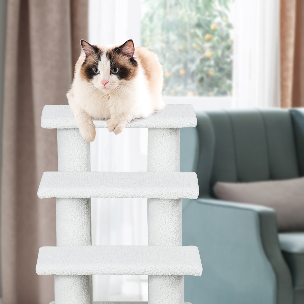 Costway 4-Step Pet Stairs with Portable Design for Cats and Dogs-White