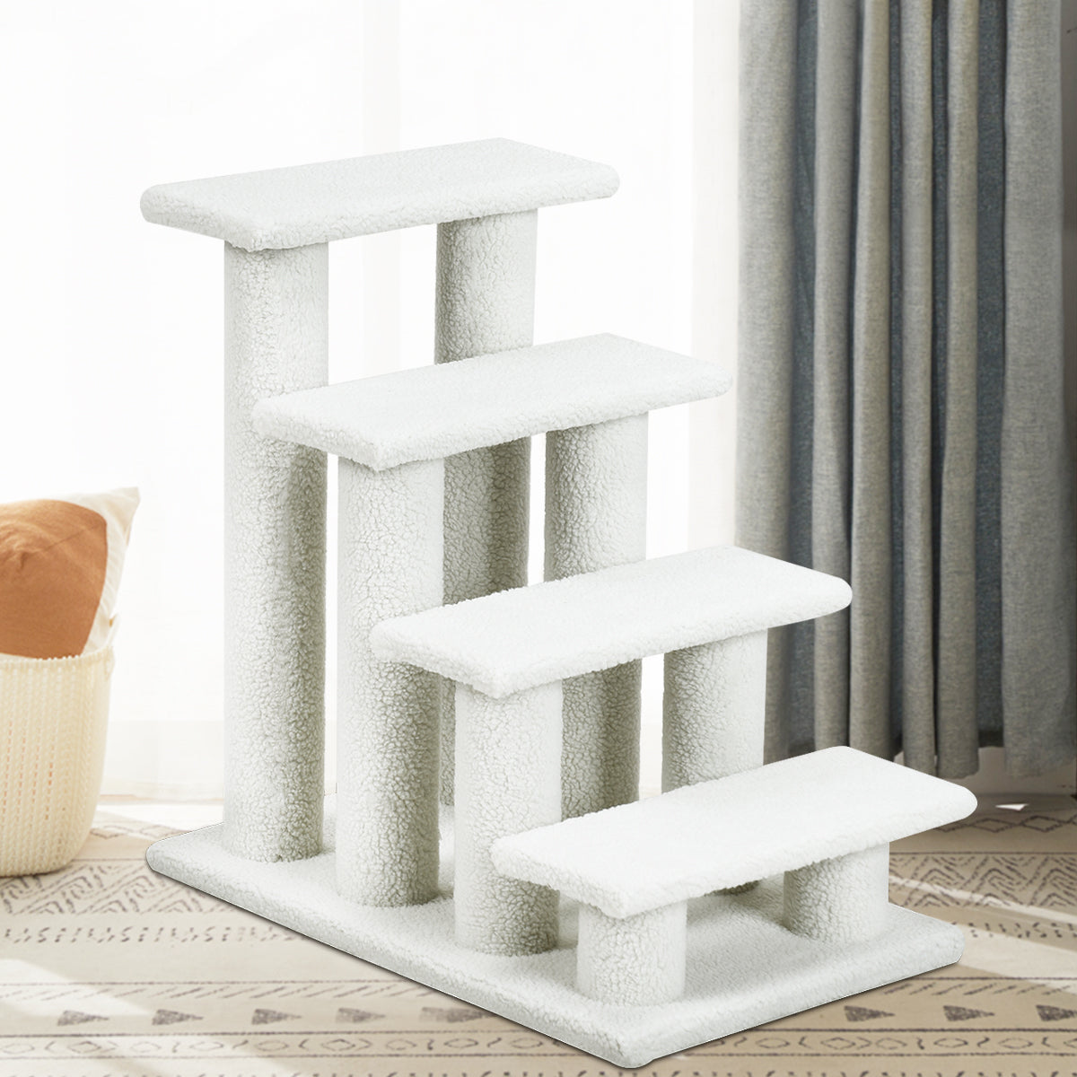Costway 4-Step Pet Stairs with Portable Design for Cats and Dogs-White