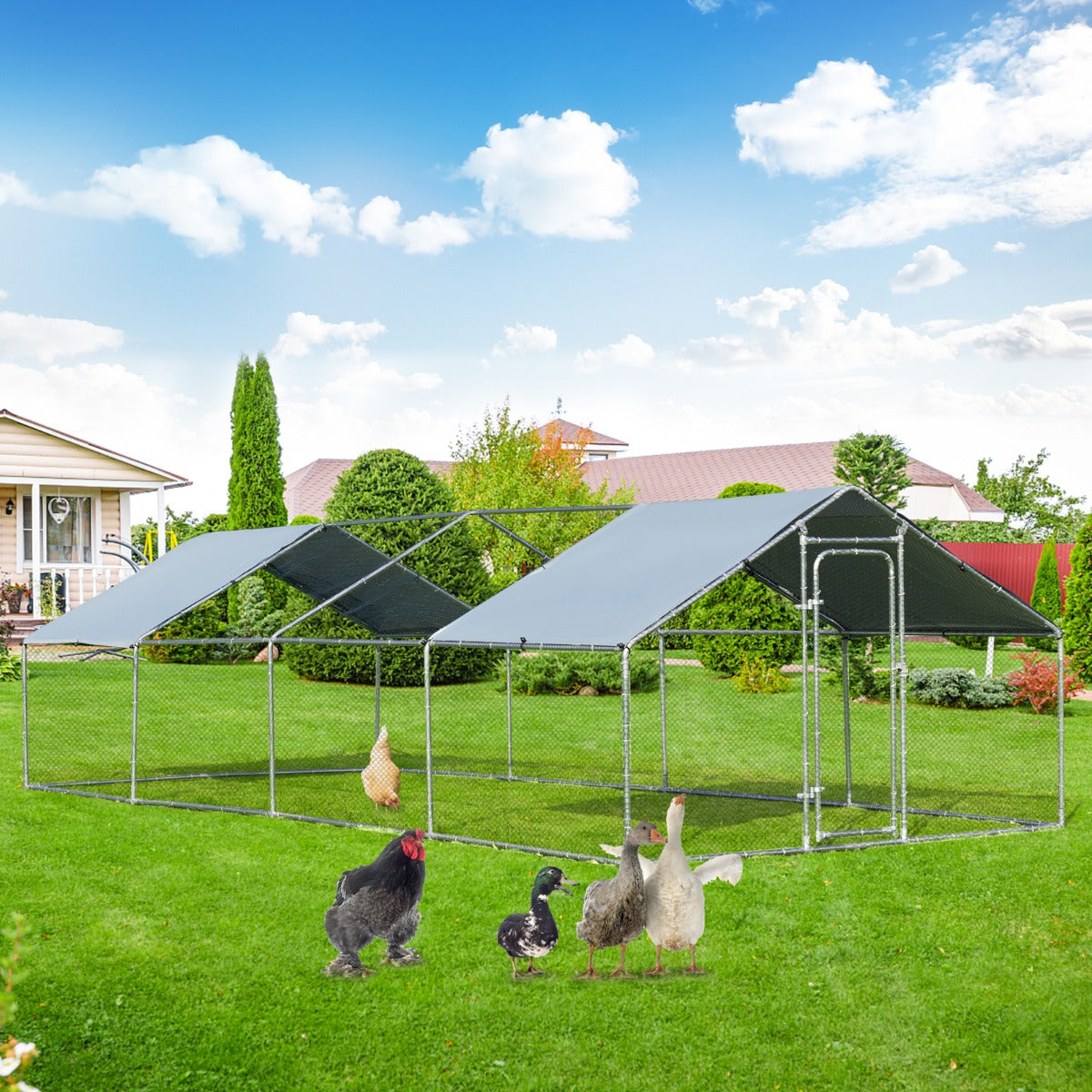 Large Walk In Chicken Coop Run House Shade Cage with Roof Cover Backyard-3m x 8m x 1.95m
