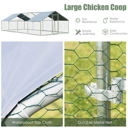 Large Walk In Chicken Coop Run House Shade Cage with Roof Cover Backyard-3m x 8m x 1.95m
