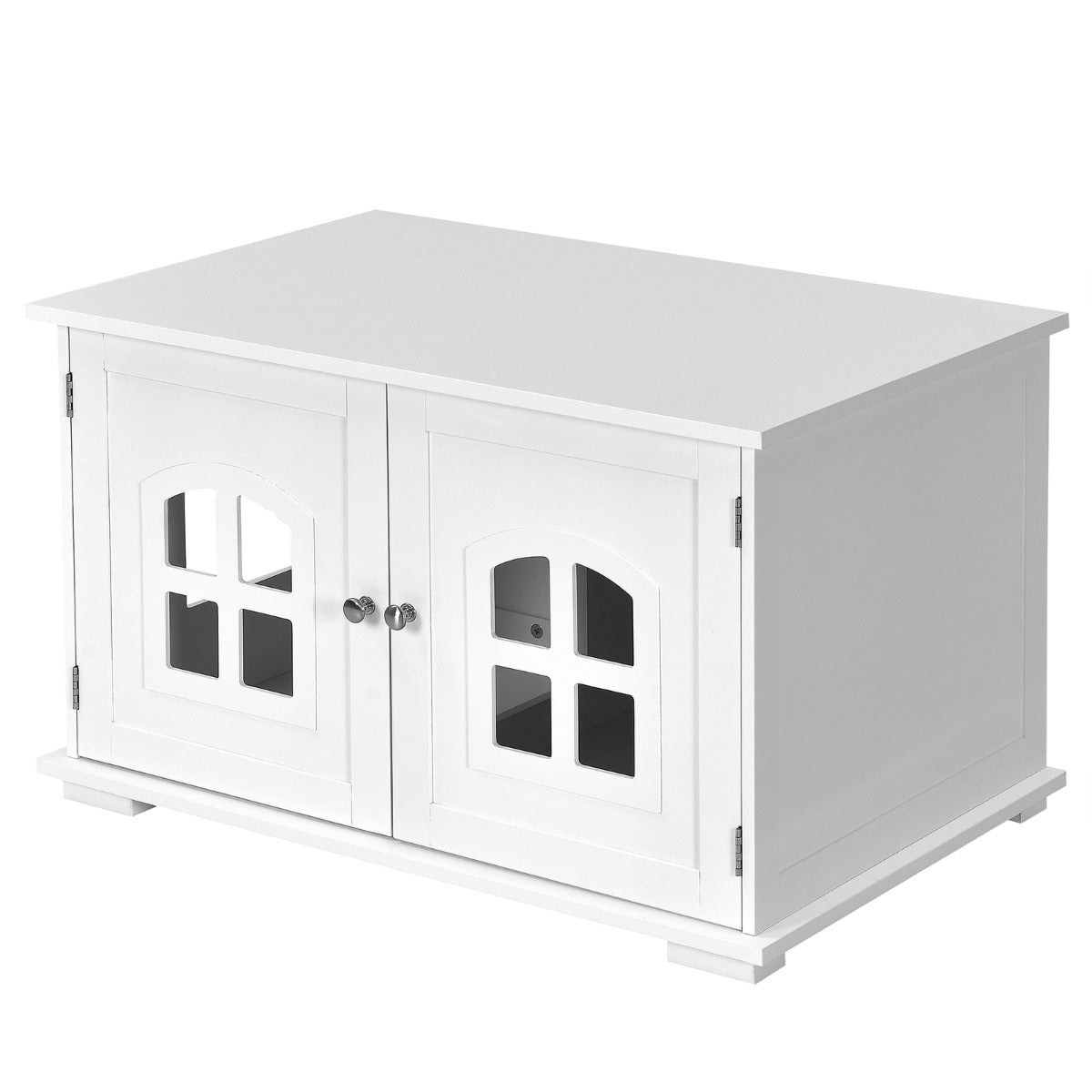 Cat Hidden Litter Box Enclosure with Cross Windows &amp;amp;amp; Double Door-White