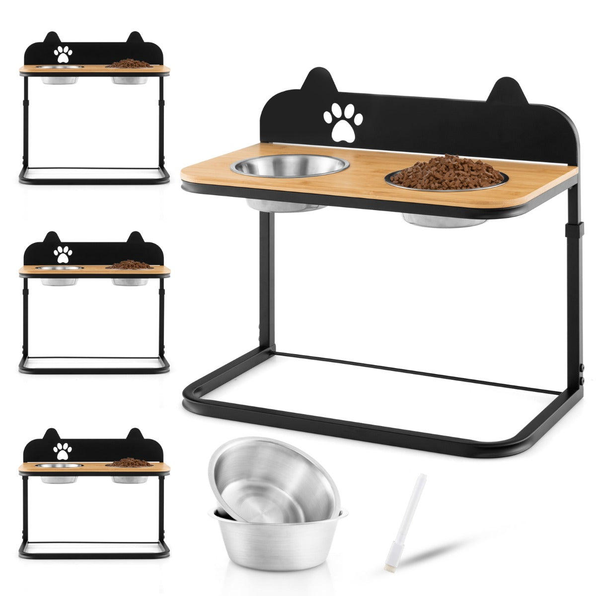 Metal Raised Dog Bowl Stand with 2 Stainless Steel Food Water Bowls for Medium/Large Dogs