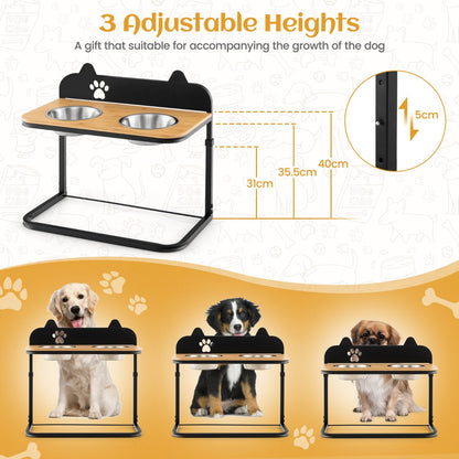 Metal Raised Dog Bowl Stand with 2 Stainless Steel Food Water Bowls for Medium/Large Dogs