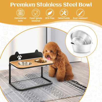 Metal Raised Dog Bowl Stand with 2 Stainless Steel Food Water Bowls for Medium/Large Dogs