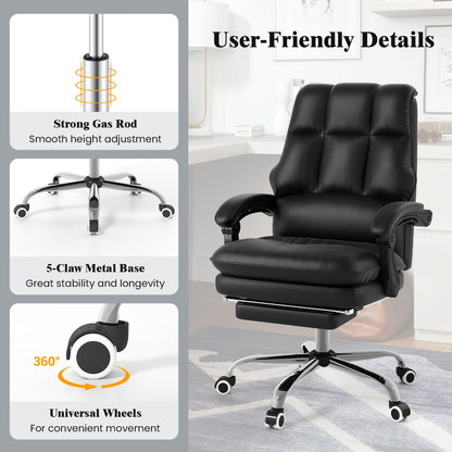 PU Leather Ergonomic Office Chair with Adjustable Swivel Seat-Black