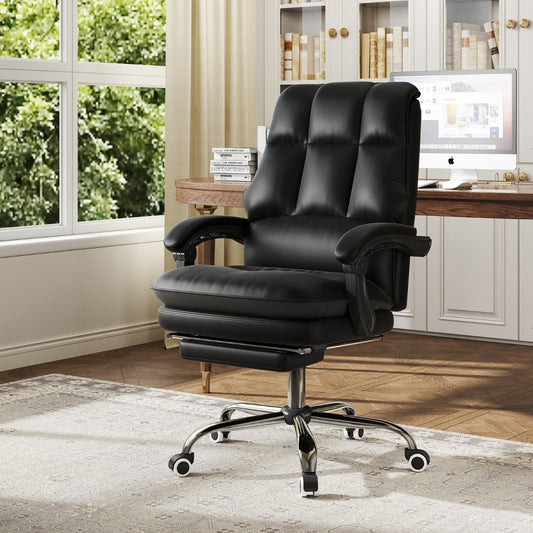 PU Leather Ergonomic Office Chair with Adjustable Swivel Seat-Black