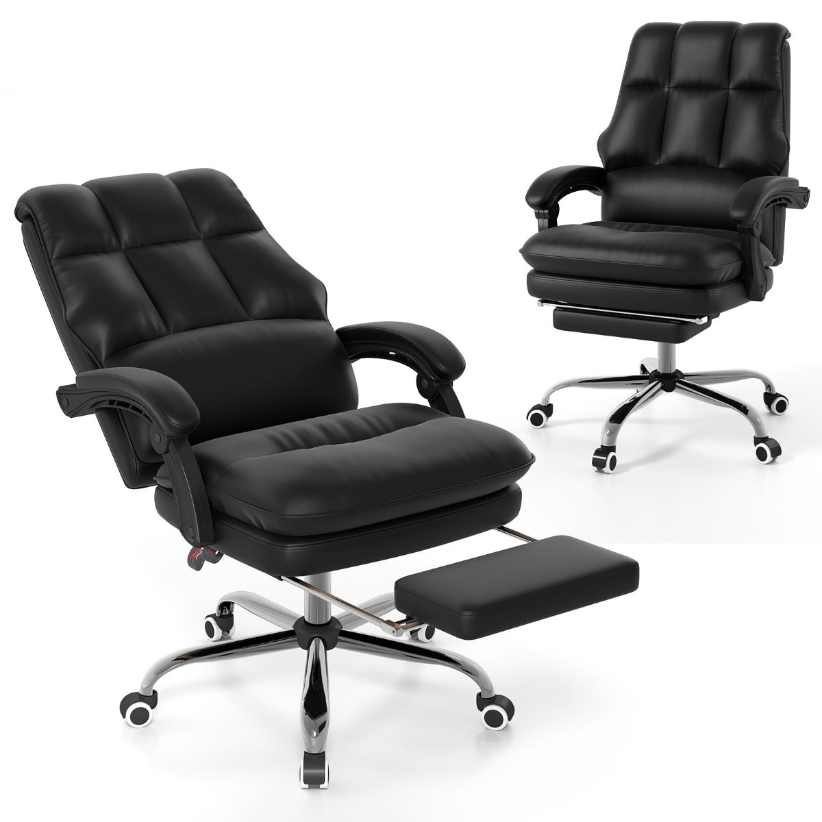 PU Leather Ergonomic Office Chair with Adjustable Swivel Seat-Black