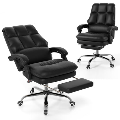 PU Leather Ergonomic Office Chair with Adjustable Swivel Seat-Black