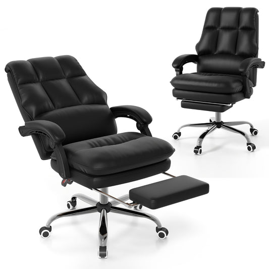 PU Leather Ergonomic Office Chair with Adjustable Swivel Seat-Black
