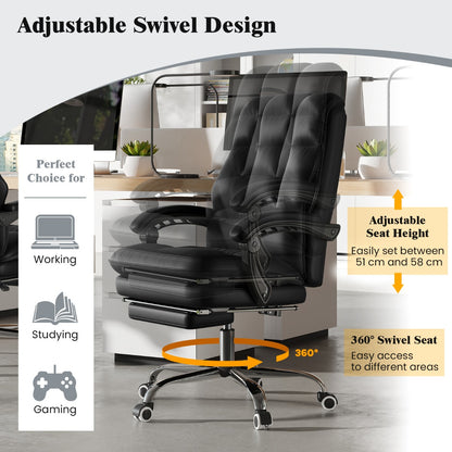 PU Leather Ergonomic Office Chair with Adjustable Swivel Seat-Black