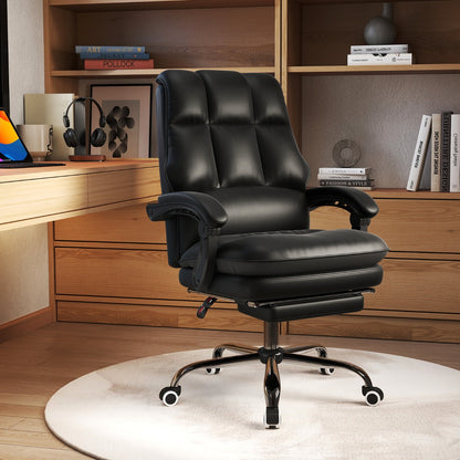 PU Leather Ergonomic Office Chair with Adjustable Swivel Seat-Black