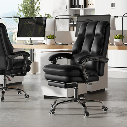 PU Leather Ergonomic Office Chair with Adjustable Swivel Seat-Black