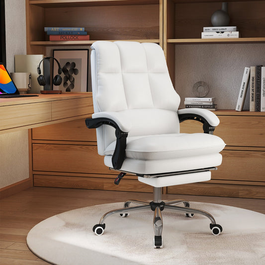 PU Leather Ergonomic Office Chair with Adjustable Swivel Seat-White