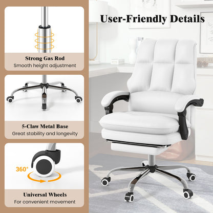 PU Leather Ergonomic Office Chair with Adjustable Swivel Seat-White