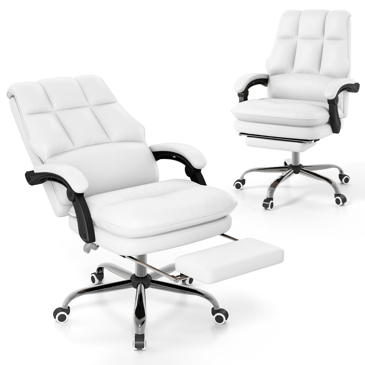 PU Leather Ergonomic Office Chair with Adjustable Swivel Seat-White