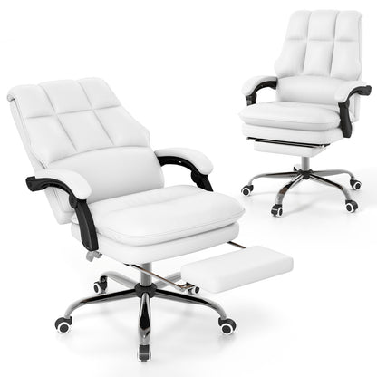 PU Leather Ergonomic Office Chair with Adjustable Swivel Seat-White