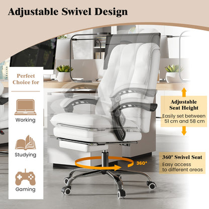 PU Leather Ergonomic Office Chair with Adjustable Swivel Seat-White
