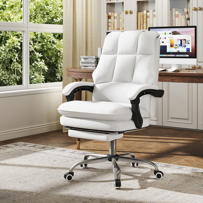 PU Leather Ergonomic Office Chair with Adjustable Swivel Seat-White