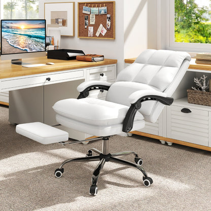PU Leather Ergonomic Office Chair with Adjustable Swivel Seat-White