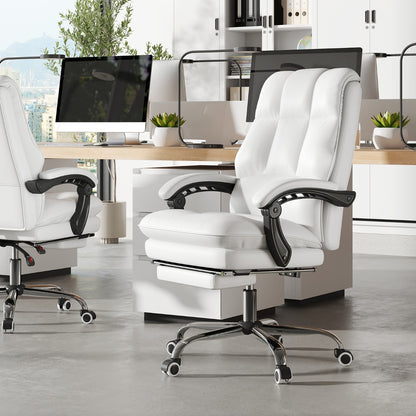 PU Leather Ergonomic Office Chair with Adjustable Swivel Seat-White