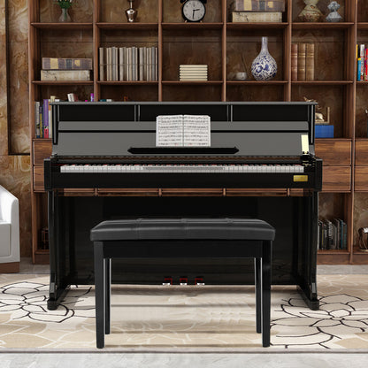 PU Leather Piano Bench with Padded Cushion and Music Storage-Black