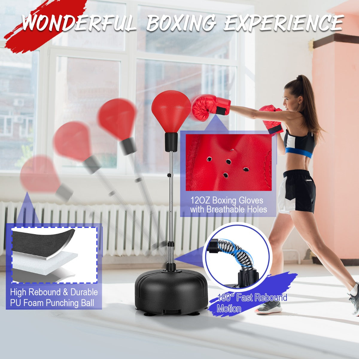Costway Punching Bag with Stand and 4-Position Adjustable Height Setting-Red