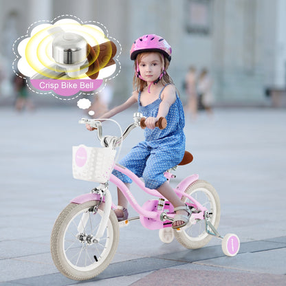 Kids Bike with Front Handbrake and Rear Coaster Brake for 3-5 Years Old-Purple-14 inches