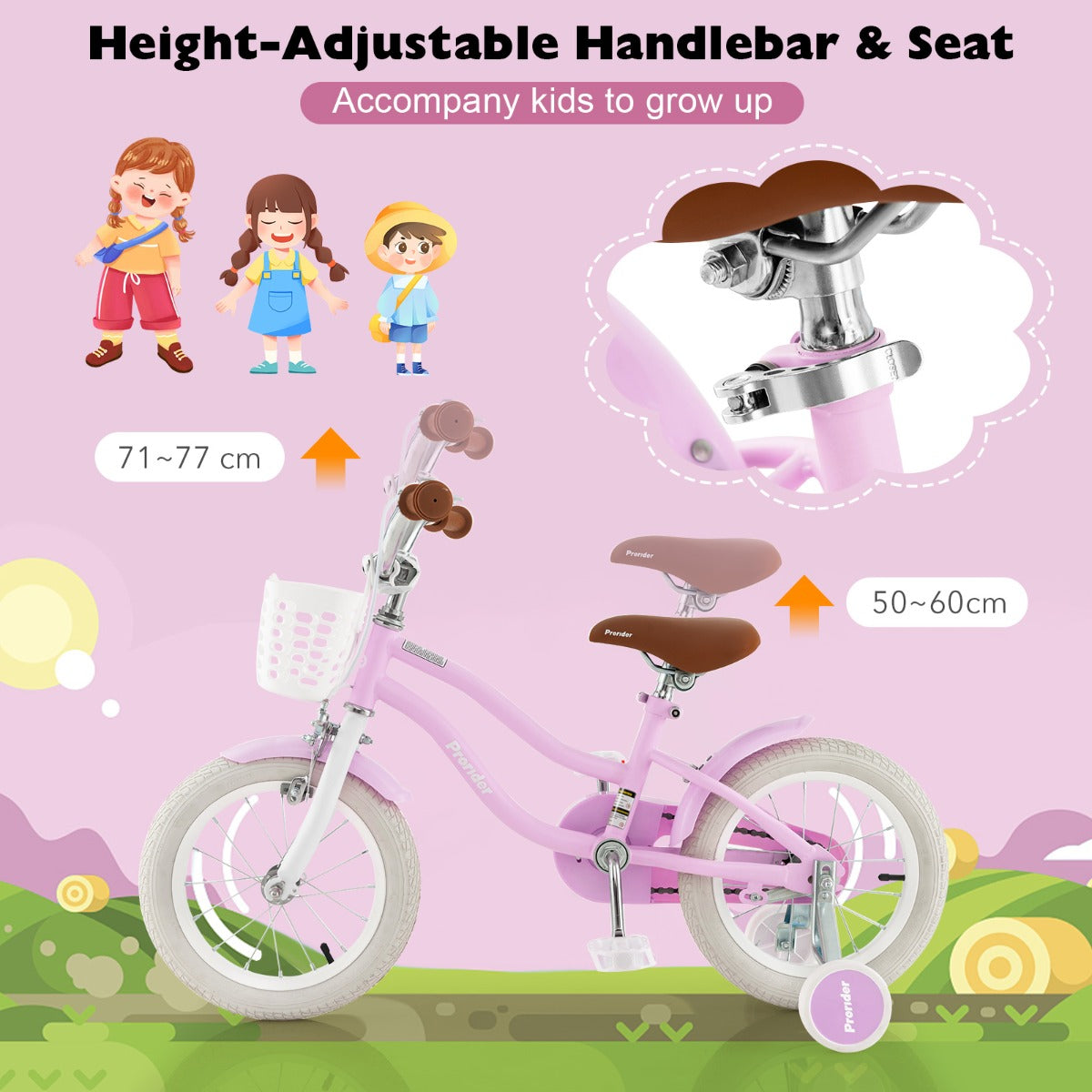 Kids Bike with Front Handbrake and Rear Coaster Brake for 3-5 Years Old-Purple-14 inches