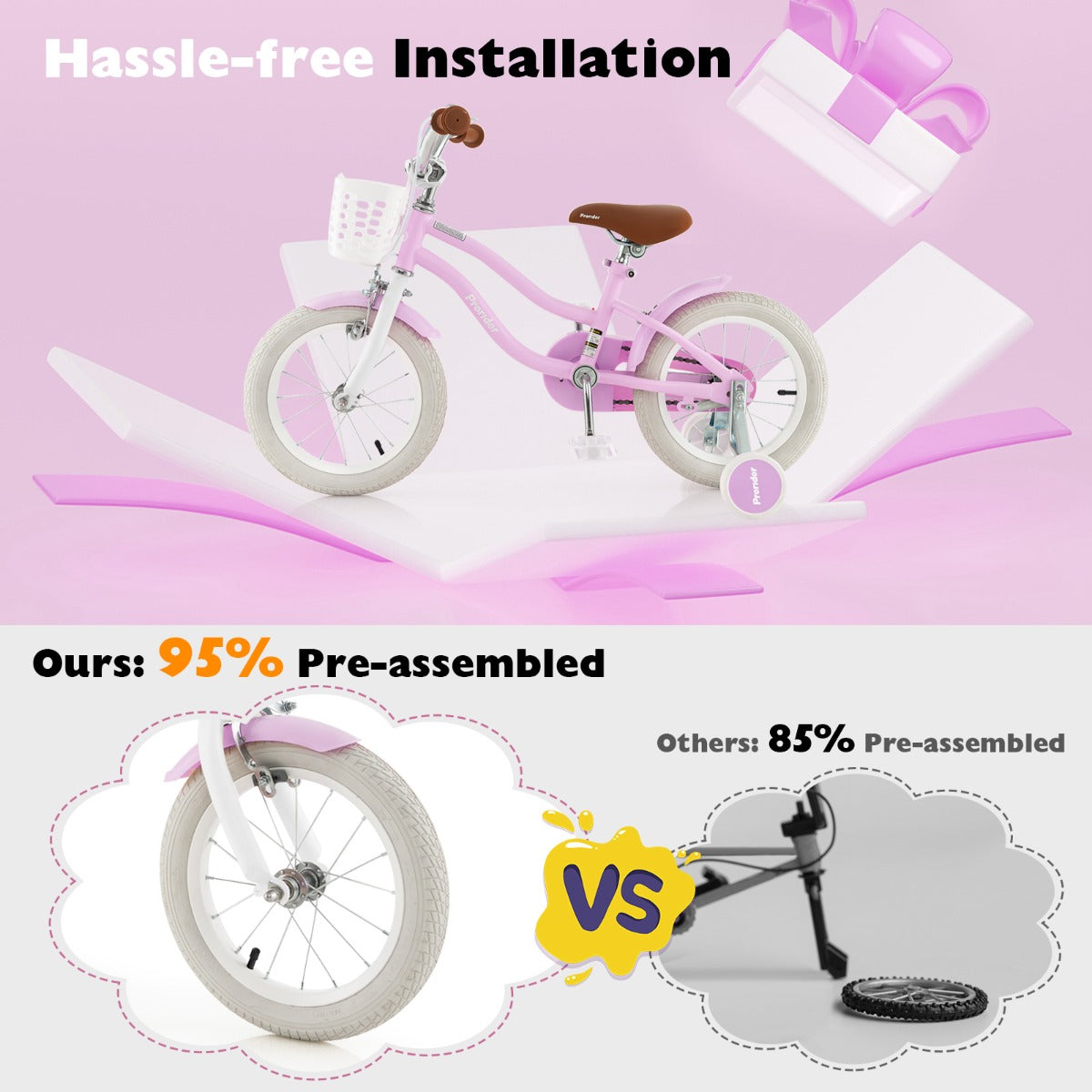 Kids Bike with Front Handbrake and Rear Coaster Brake for 3-5 Years Old-Purple-14 inches