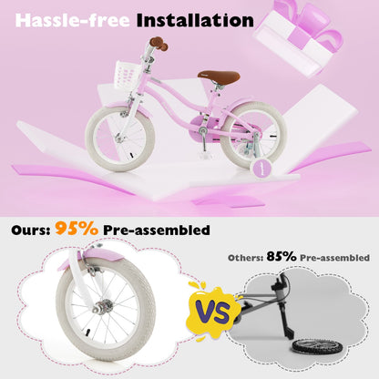 Kids Bike with Front Handbrake and Rear Coaster Brake for 3-5 Years Old-Purple-14 inches
