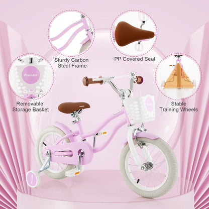 Kids Bike with Front Handbrake and Rear Coaster Brake for 3-5 Years Old-Purple-14 inches