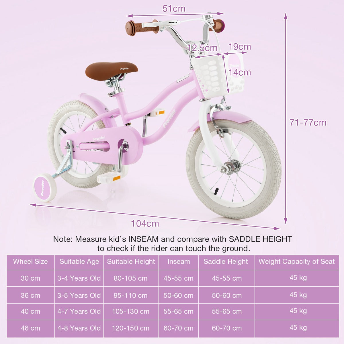 Kids Bike with Front Handbrake and Rear Coaster Brake for 3-5 Years Old-Purple-14 inches