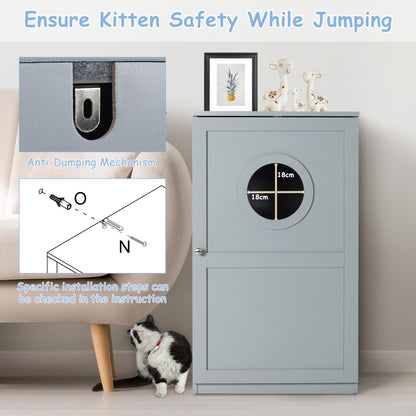 2-Tier Litter Box Enclosure with Anti-Toppling System for Home Pet-Grey