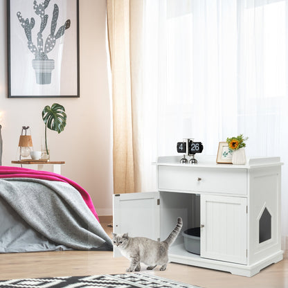 Modern Cat Litter Box Enclosure with Drawer &amp; 2 Doors-White