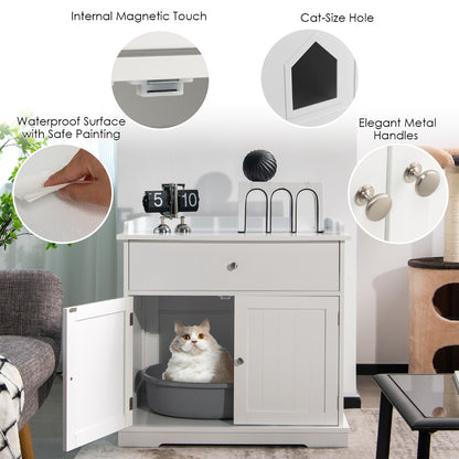 Modern Cat Litter Box Enclosure with Drawer &amp; 2 Doors-White
