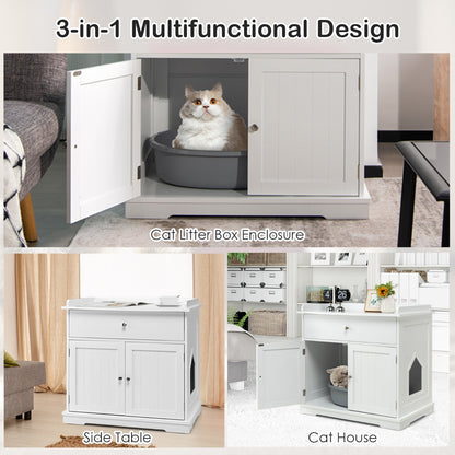 Modern Cat Litter Box Enclosure with Drawer &amp; 2 Doors-White