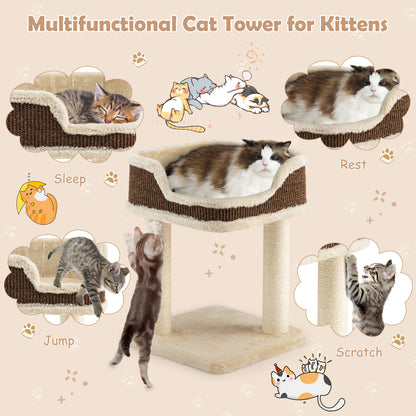 Compact Cat Tree Tower for Scratching, Relaxing &amp; Sleeping-Beige