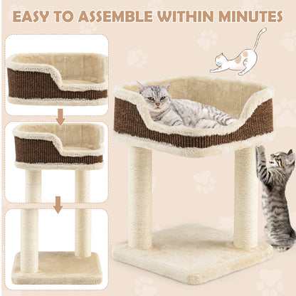 Compact Cat Tree Tower for Scratching, Relaxing &amp; Sleeping-Beige