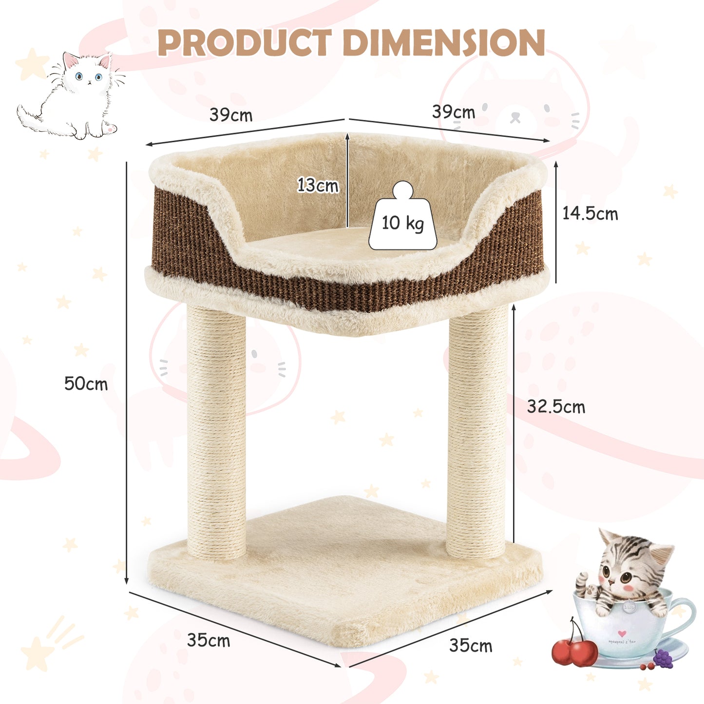 Compact Cat Tree Tower for Scratching, Relaxing &amp; Sleeping-Beige