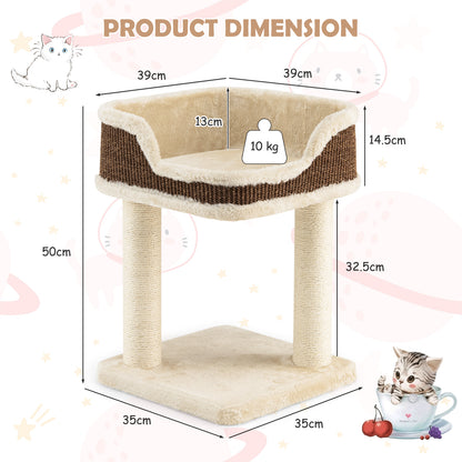 Compact Cat Tree Tower for Scratching, Relaxing &amp; Sleeping-Beige