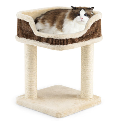 Compact Cat Tree Tower for Scratching, Relaxing &amp; Sleeping-Beige