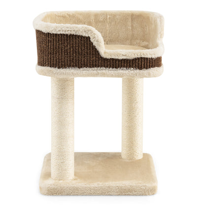Compact Cat Tree Tower for Scratching, Relaxing &amp; Sleeping-Beige