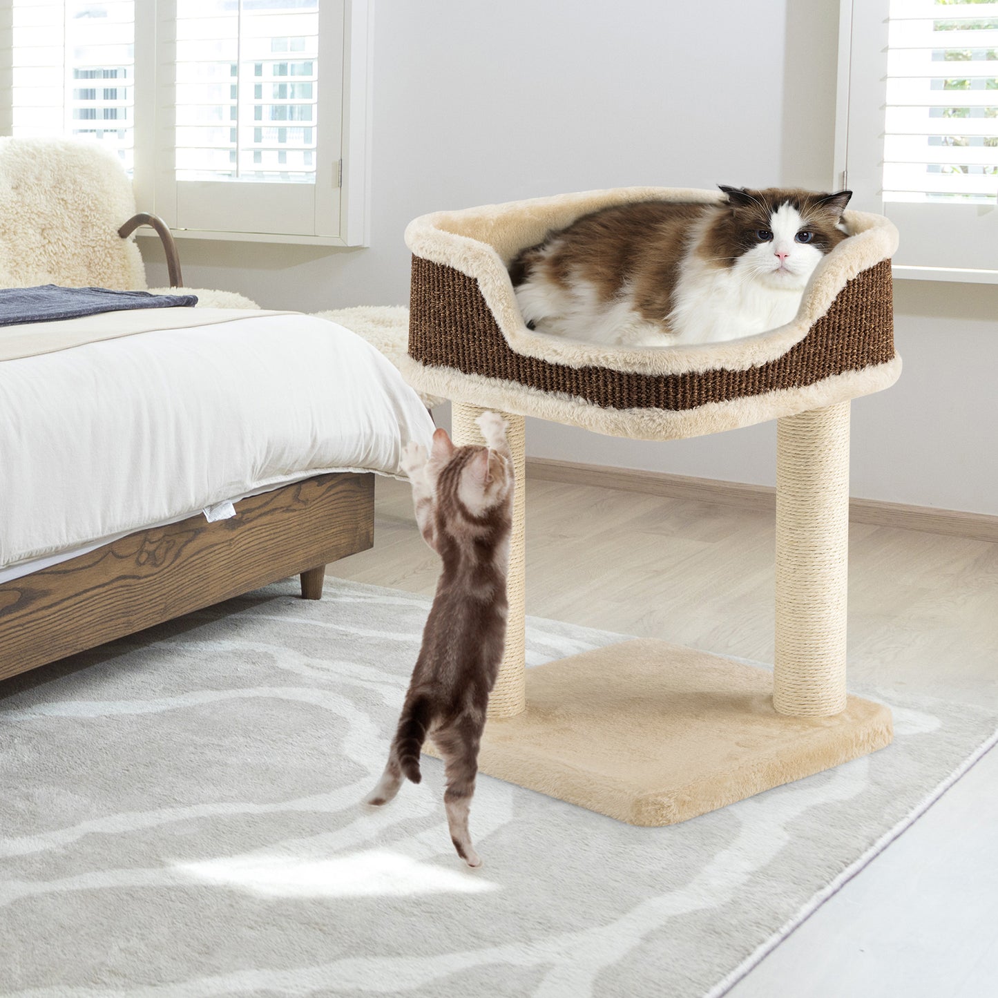 Compact Cat Tree Tower for Scratching, Relaxing &amp; Sleeping-Beige