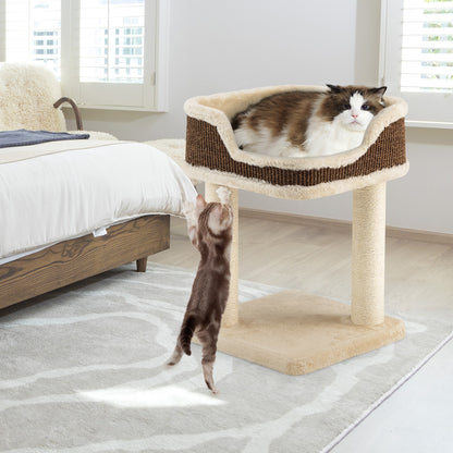 Compact Cat Tree Tower for Scratching, Relaxing &amp; Sleeping-Beige