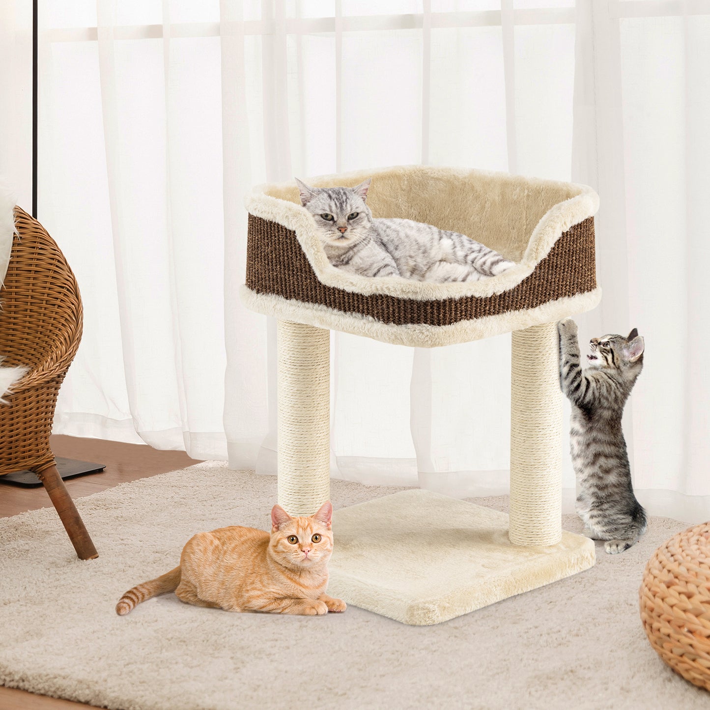 Compact Cat Tree Tower for Scratching, Relaxing &amp; Sleeping-Beige