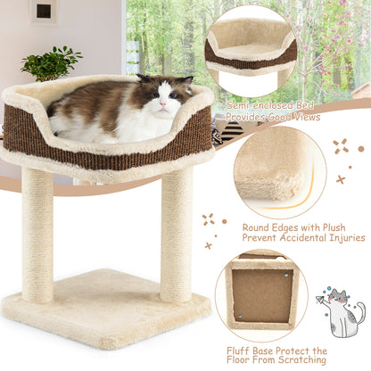 Compact Cat Tree Tower for Scratching, Relaxing &amp; Sleeping-Beige