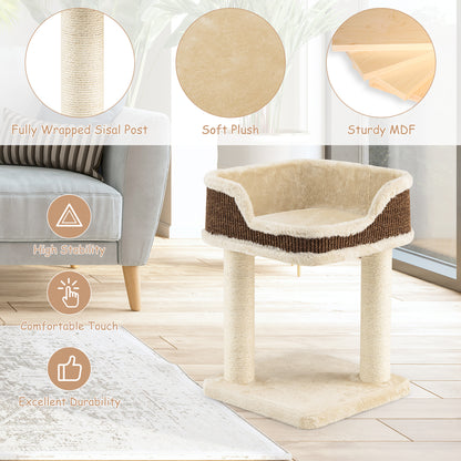 Compact Cat Tree Tower for Scratching, Relaxing &amp; Sleeping-Beige