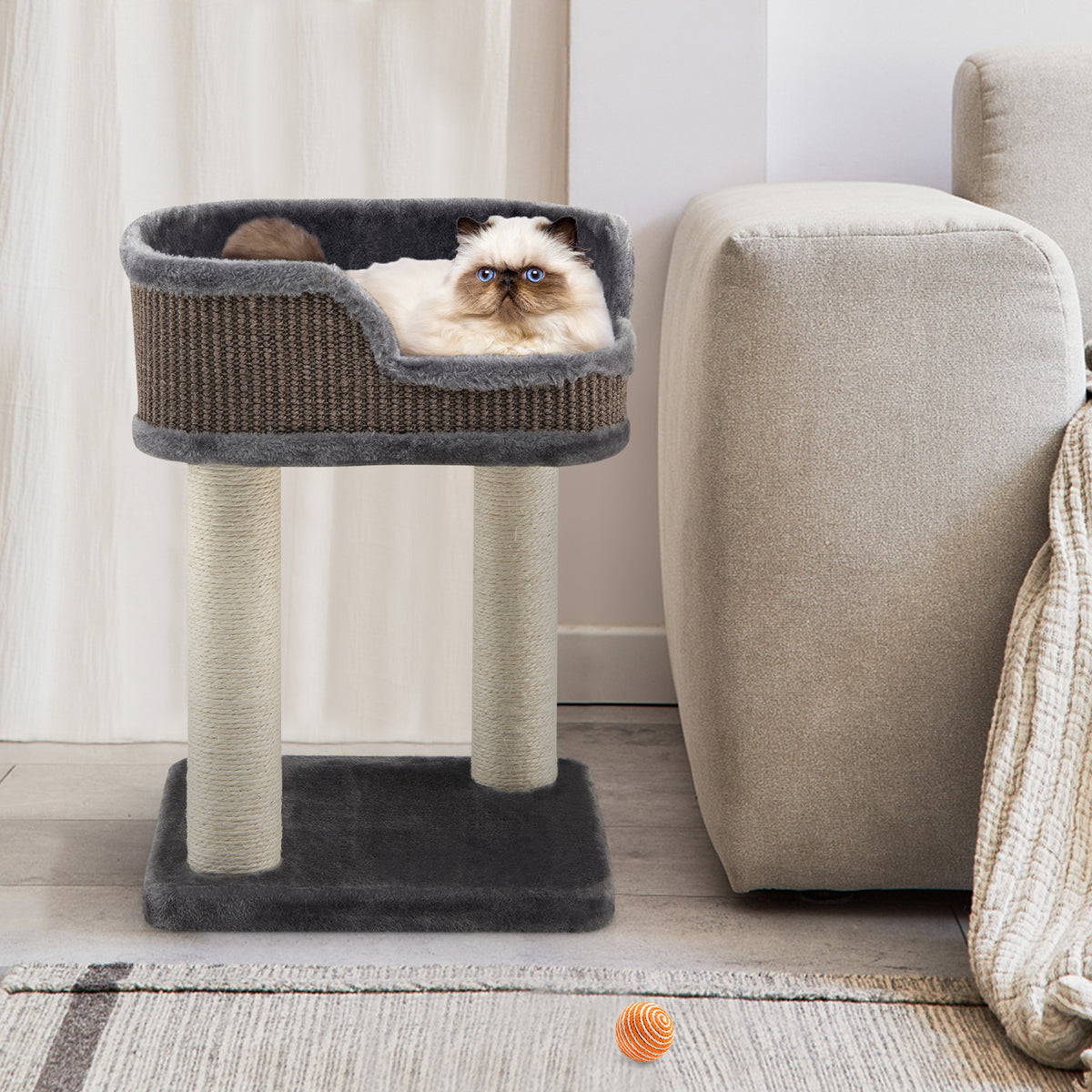 Costway Compact Cat Tree Tower for Scratching, Relaxing &amp; Sleeping-Grey